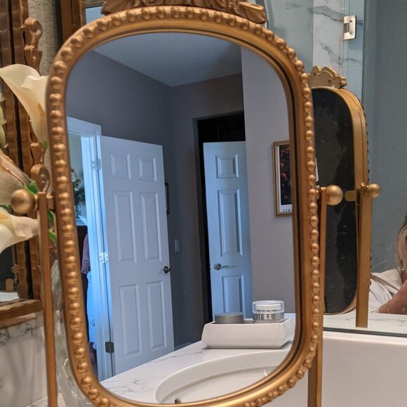 Vintage Makeup Mirror, Vanity Desk Mirror Antique Traditional Tabletop Mirror - Picture 2 of 12